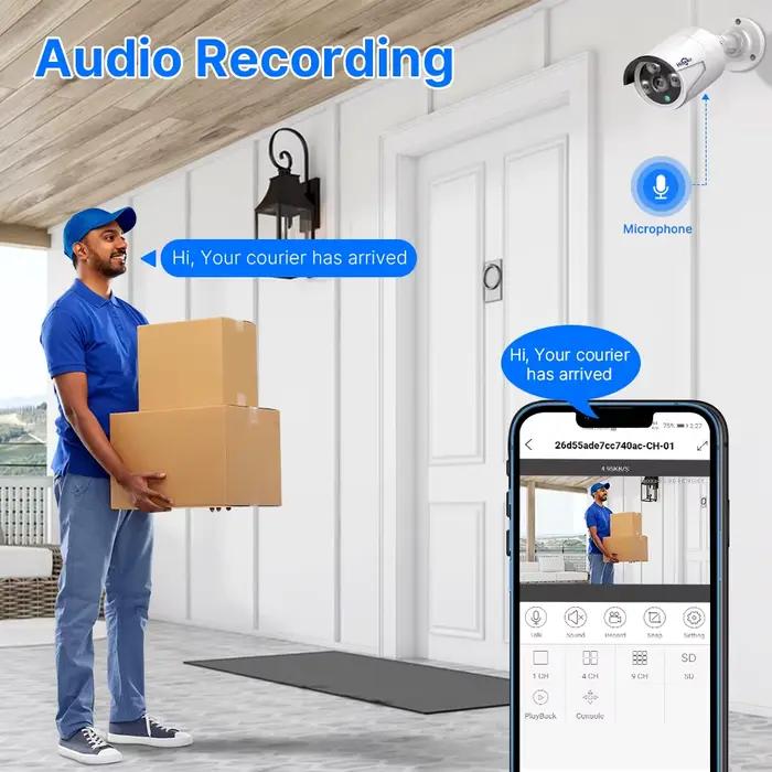 Hiseeu 5MP Audio IP caméra de Surveillance de sécurité POE H.265 extérieur étanche IP66 CCTV