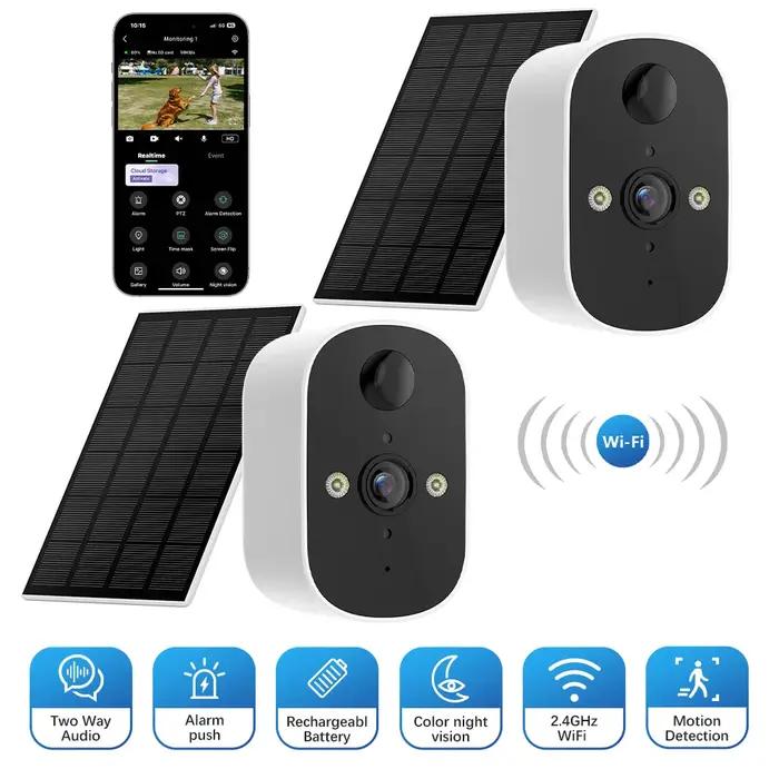 Caméra de sécurité solaire sans fil 3MP pour extérieur, vision nocturne couleur, détection humaine, surveillance maison et boutique occasionnels