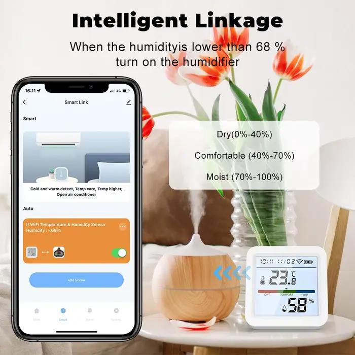 Capteur de température et d'humidité WiFi ONENUO avec compatibilité Alexa et Google Home Assistant pour contrôle vocal et smartphone à offrir pour amélioration du confort à domicile
