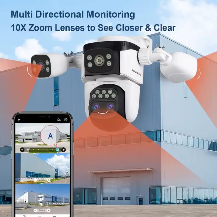 LS VISION 10K trois écrans WiFi caméra de sécurité extérieure 10x Zoom suivi automatique