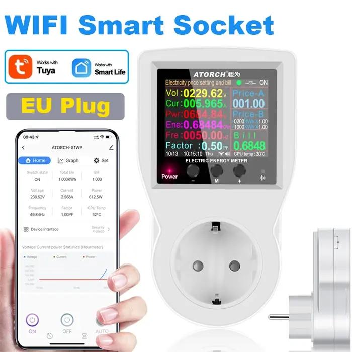 265V 16A Tuya WIFI prise intelligente wattmètre numérique consommation d'électricité puissance Kwh avec interrupteur