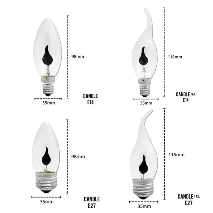Ampoule LED E14 E27 Edison, 4 pièces, effet de flamme, AC220V, éclairage décoratif, Ampoule bougie, lampe de chevet