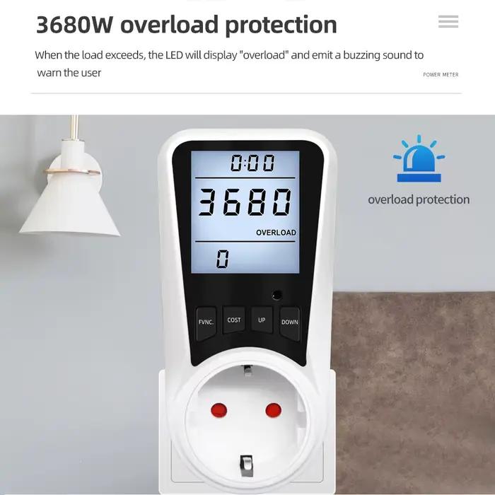 Wattmètre numérique 220V AC EU pour la surveillance de la consommation électrique, analyseur de puissance pour ménages et professionnels, prise de puissance Kwh, test d'énergie, compteur de consommation électrique