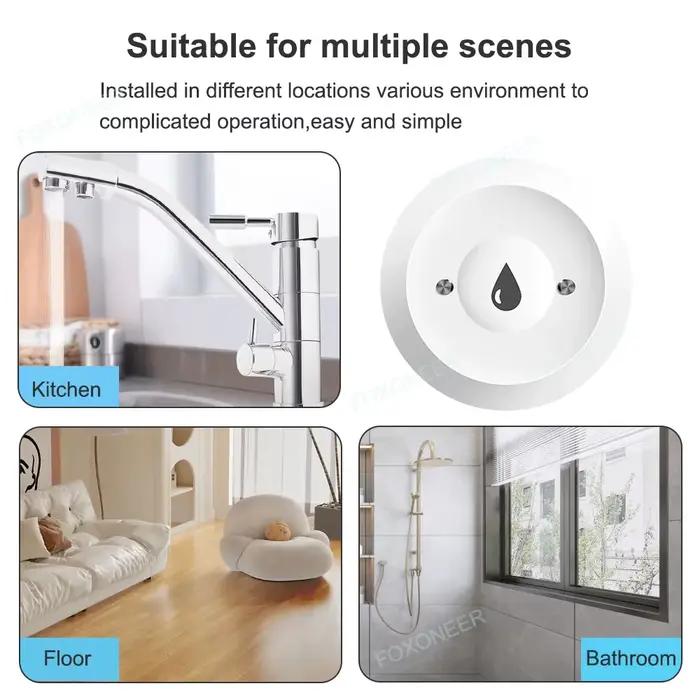 Détecteur de Fuite d'Eau Zigbee Intelligent Compatible Home Assistant Pour Surveillance à Distance Occasions Spéciales Cuisine Salle de Bain