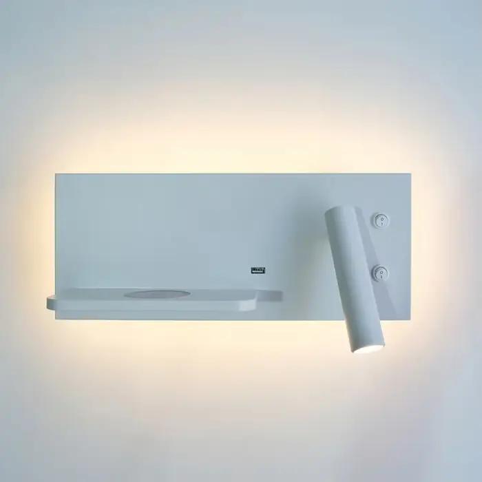 Applique murale LED à chargement sans fil moderne pour chambre à coucher, charge USB, éclairage de lecture rotatif, idéale pour salon, hôtel et occasions spéciales