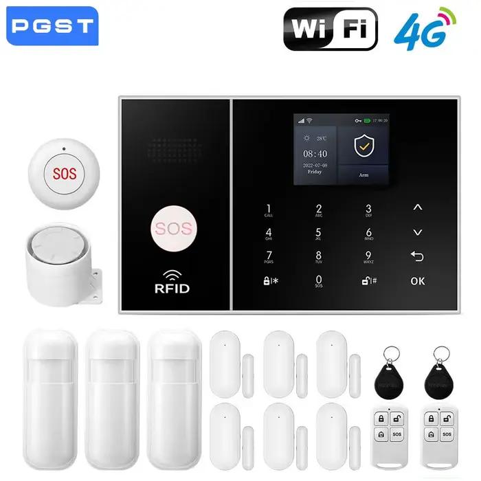 Système d'alarme intelligent pour maison connectée 4G WiFi sans fil avec contrôle par application compatible Tuya Alexa Google Home sans frais mensuels sécurité maison connectée occasionnels offerts sécurité domestique