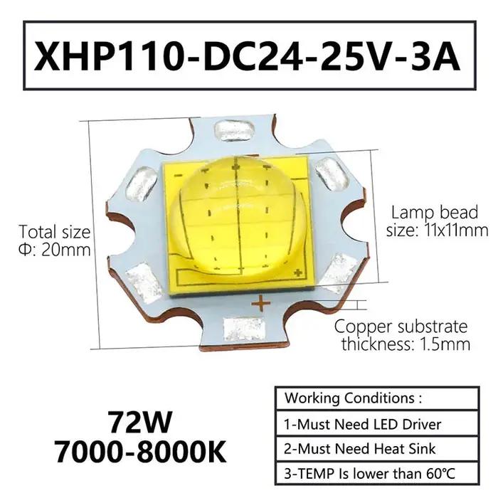 Perles de lampe à LED XHP70 XHP90 XHP110 18W 24W 45W 72W Diodes LED DC3V DC6-8V DC24V LED