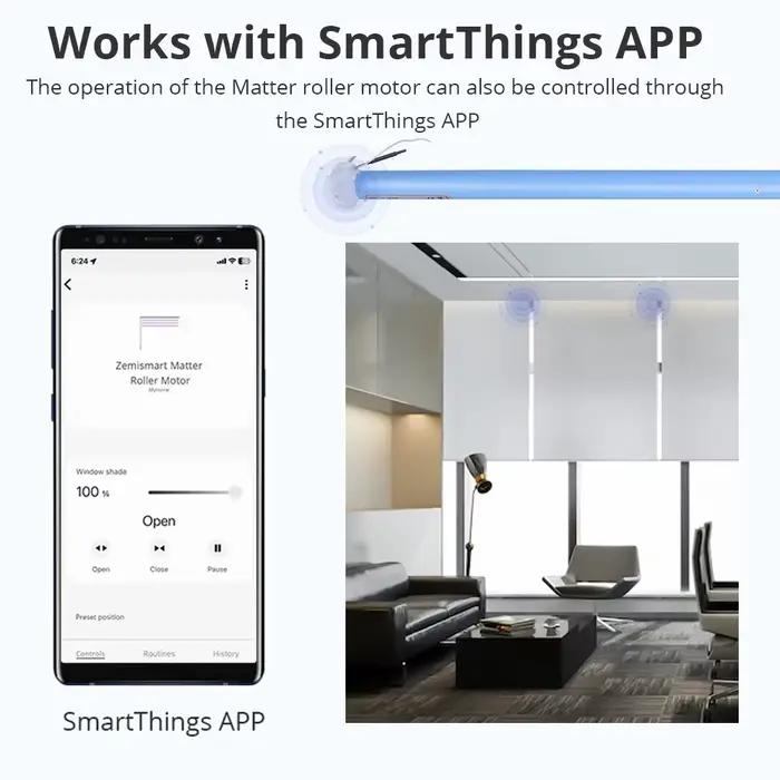 Moteur de Store Enrouleur Zemismart Matter Thread pour Tube de 38mm Compatible Google Home Siri SmartThings Contrôle Intuitif Rideaux Modernes Occasions Spéciales