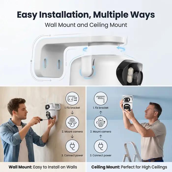 Caméra de sécurité WiFi PTZ à double objectif 4MP
