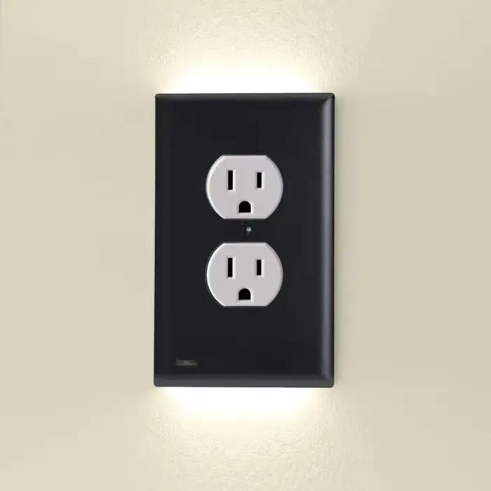 Plaque murale multiprise duplex avec capteur automatique LED haut/bas pour éclairage nocturne