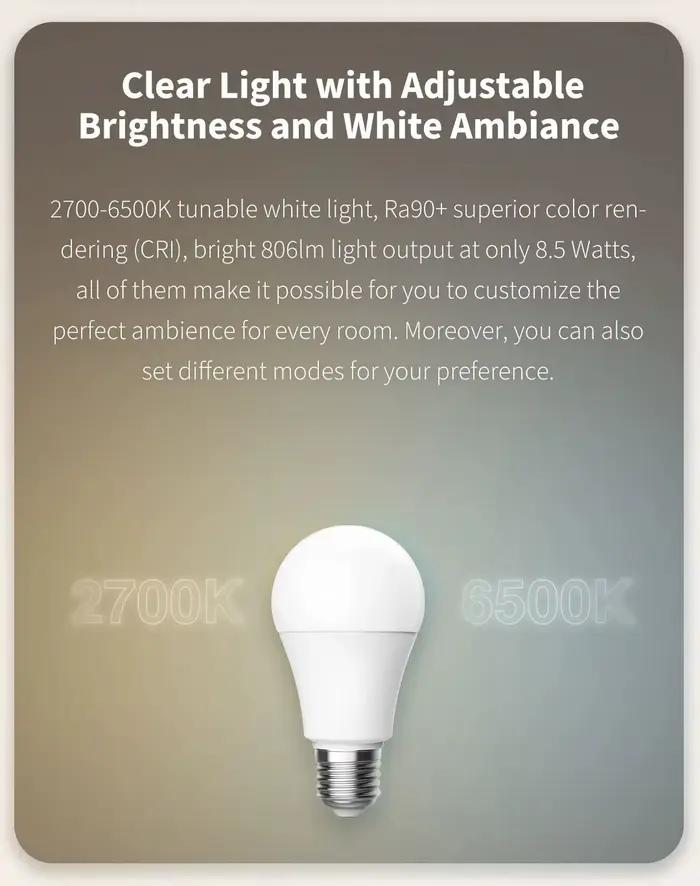 Ampoule LED Intelligente Aqara T1 Zigbee E27 Température de Couleur Réglable App Xiaomi Mi Home HomeKit Occasions Spéciales