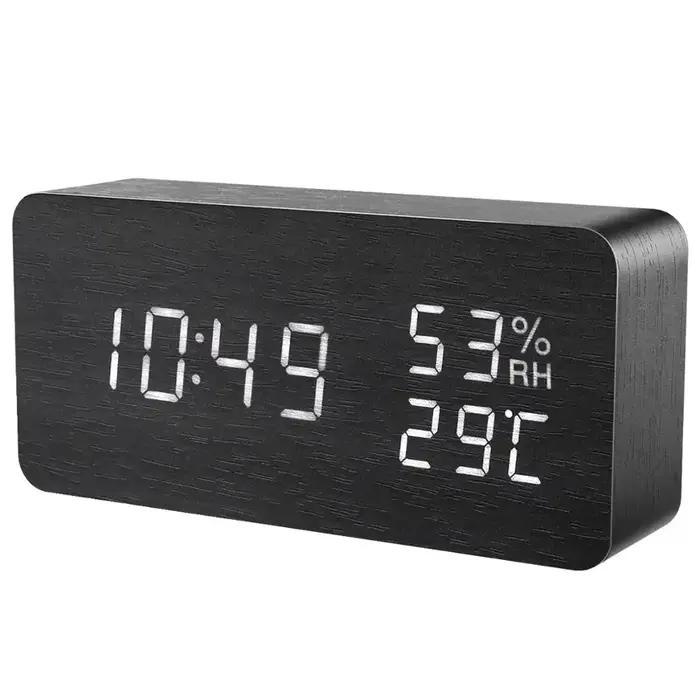 Horloge réveil LED en bois moderne avec commande vocale pour bureau et décoration intérieure polyvalente