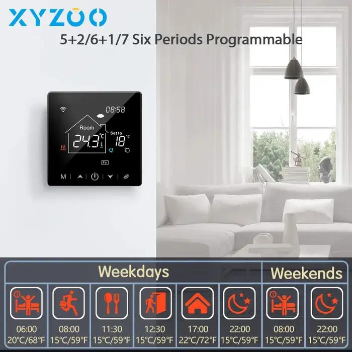 Thermostat WiFi Intelligent pour Chauffage au Sol Électrique, Eau ou Gaz, Contrôle Vocal et App Mobile pour une Maison Plus Confortable