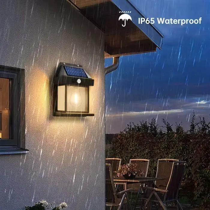 Lampe murale LED solaire étanche pour jardin, cour, clôture, patio et entrée de maison, avec capteur de lumière et détecteur de mouvement, résistante aux intempéries