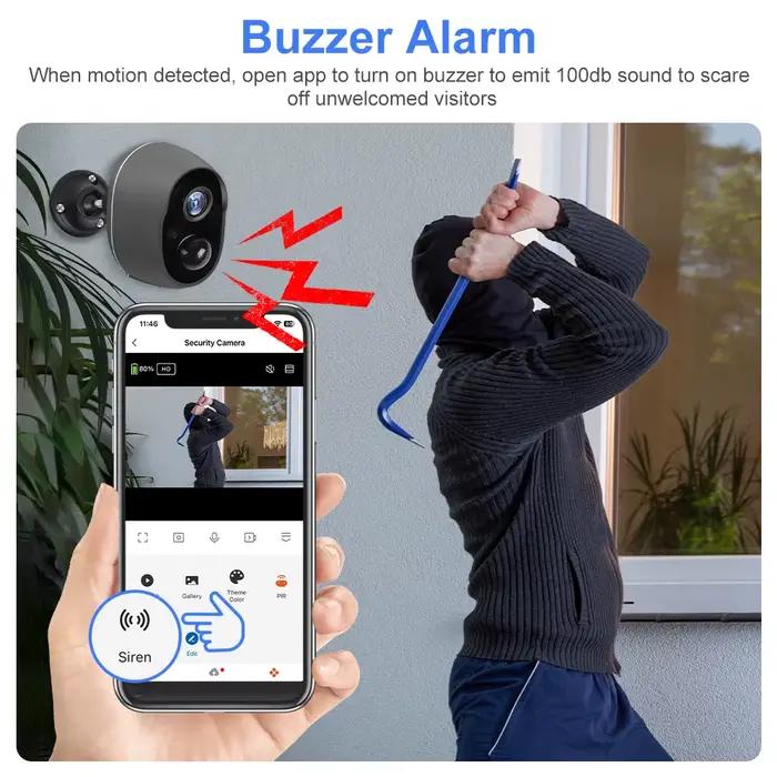 3MP Tuya Smart Life APP batterie Rechargeable sans fil WiFi extérieur solaire infrarouge Buzzer sirène sécurité Surveillance CCTV caméra