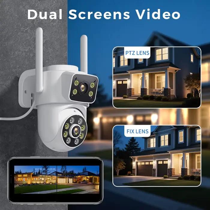 Caméra IP de sécurité sans fil extérieure 6K 12MP HD double objectif externe Wifi PTZ