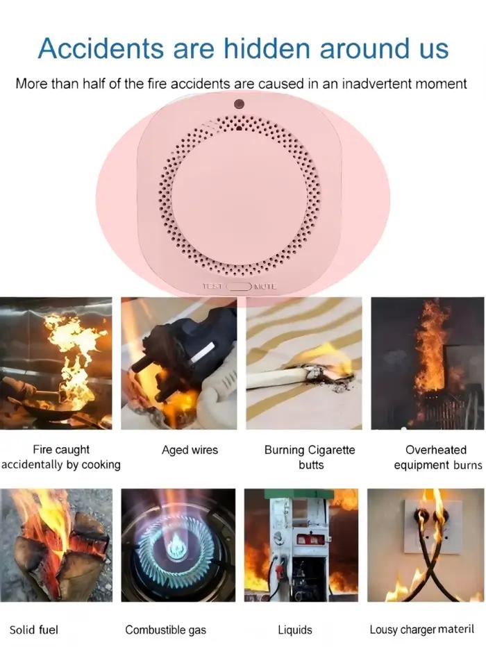Détecteur de fumée sans fil avec alarme sonore et lumineuse LED