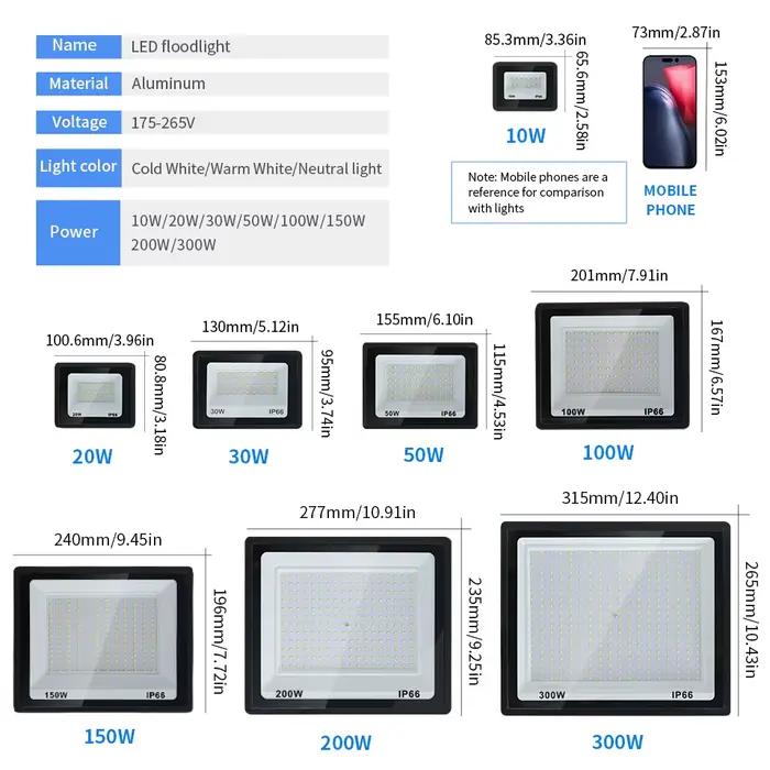Projecteur LED projecteurs extérieurs étanche IP66 220V 10W 20W 30W 50W 100W 150W 200W 300W éclairage extérieur de panneau d'affichage d'usine