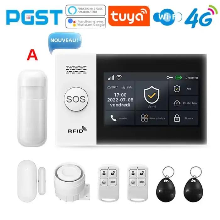 PGST PG-107 4G Tuya sans fil maison WIFI GSM sécurité à domicile avec détecteur de mouvement capteur système d'alarme antivol prise en charge Alexa et Google