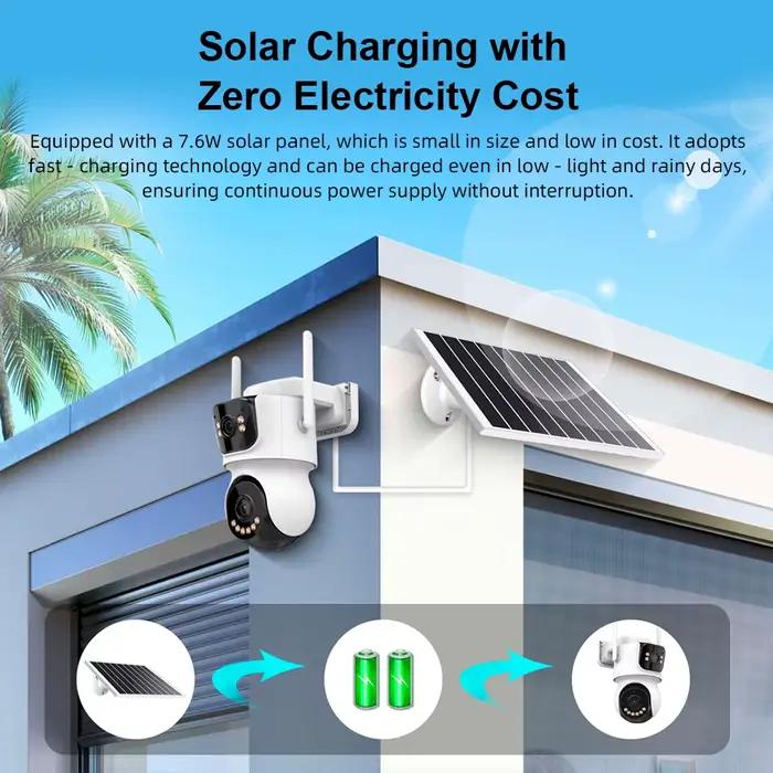 Caméra IP Extérieure KERUI 4MP Double Objectif Surveillance Intelligente 24H Avec Détection AI Zone Personnalisable Surveillance Filiale Solaire Sans Fil Surveillance Caméra 4G Surveillance Caméra PTZ Zoom 10X Surveillance Caméra Extérieure