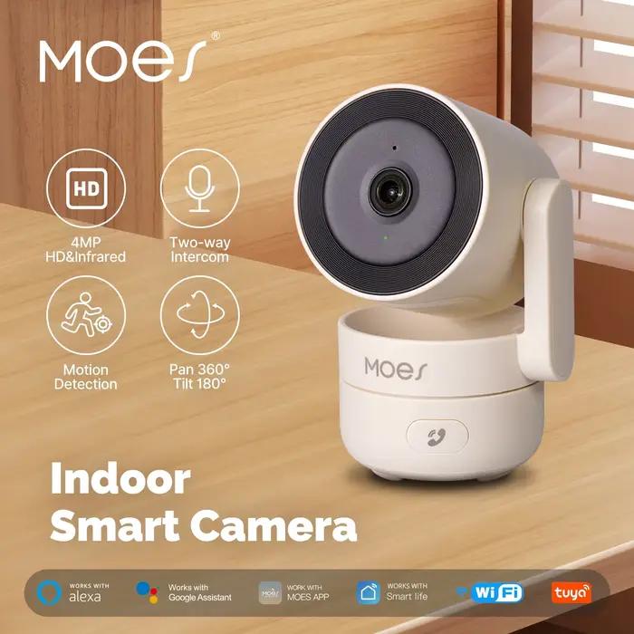 Caméra de sécurité intelligente MOES avec surveillance 360 degrés, vision nocturne claire, détection de mouvement et son, compatible avec Google Assistant, pour sécurité résidentielle et commerciale