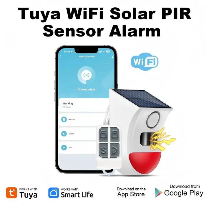 Alarme solaire Tuya WiFi 2-en-1 avec détecteur de mouvement 120 dB